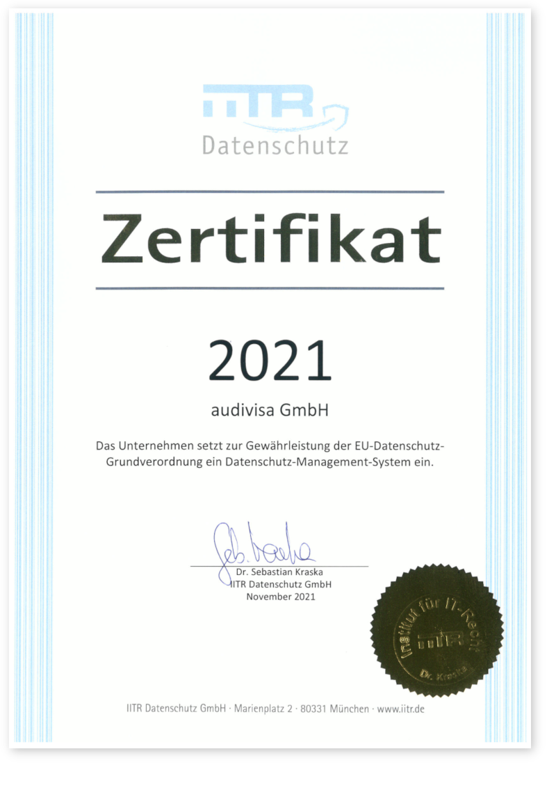 DSGVO Zertifikat - audivisa™ Deutsche Gesellschaft für E-Learning mbH